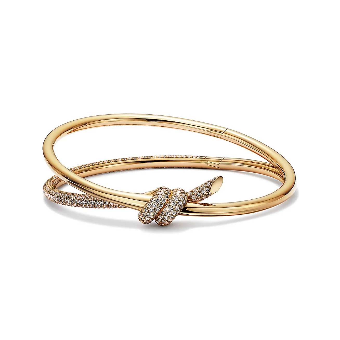 Tiffany & Co. Tiffany Knot Double Row Hinged Bangle in Yellow Gold with Diamonds | ^ Bracelets|Gold Jewelry