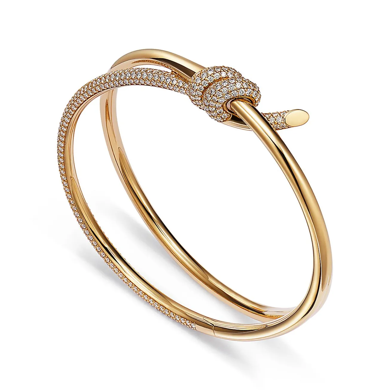 Tiffany & Co. Tiffany Knot Double Row Hinged Bangle in Yellow Gold with Diamonds | ^ Bracelets|Gold Jewelry
