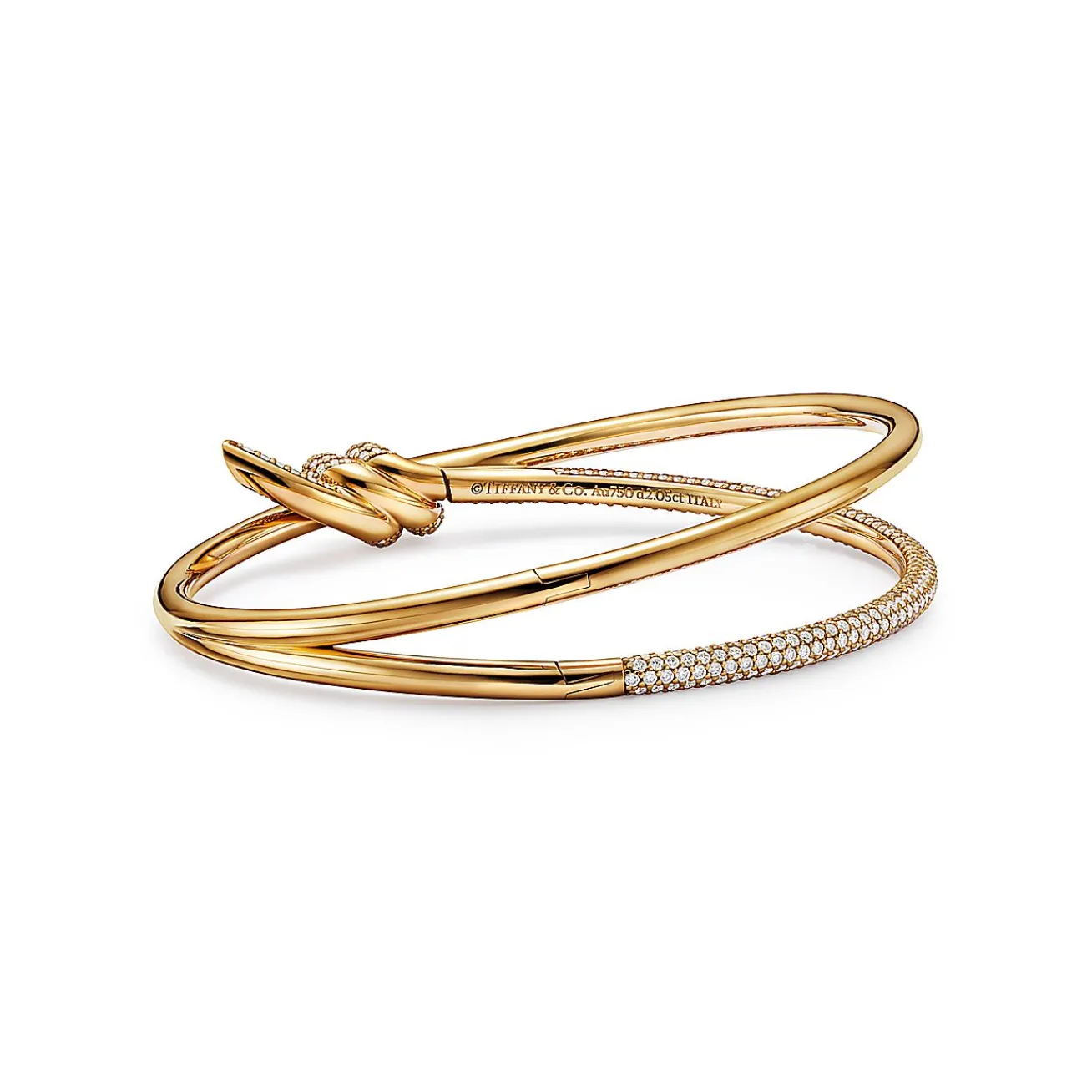 Tiffany & Co. Tiffany Knot Double Row Hinged Bangle in Yellow Gold with Diamonds | ^ Bracelets|Gold Jewelry