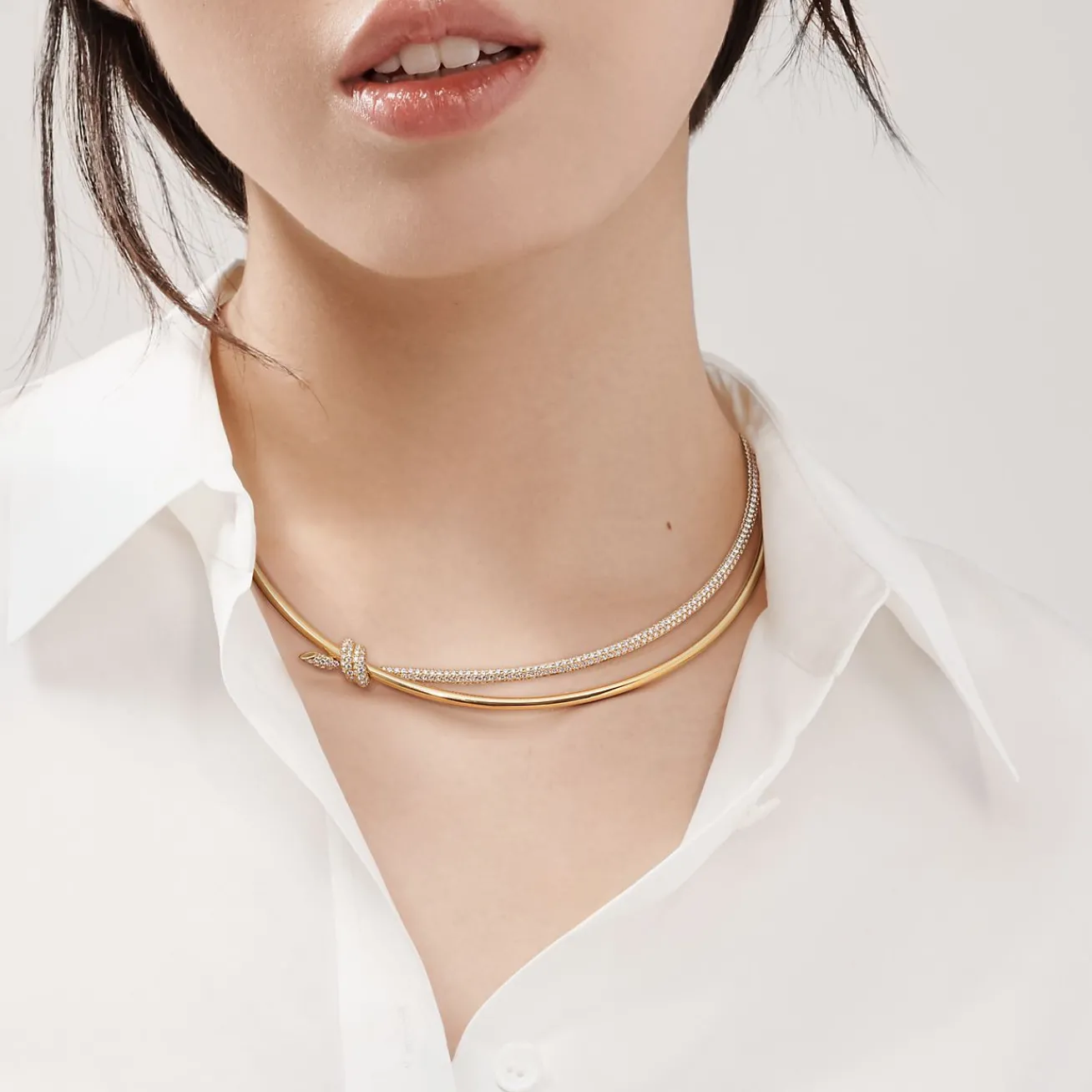 Tiffany & Co. Tiffany Knot Double Row Necklace in Yellow Gold with Diamonds | ^ Necklaces & Pendants|Gold Jewelry