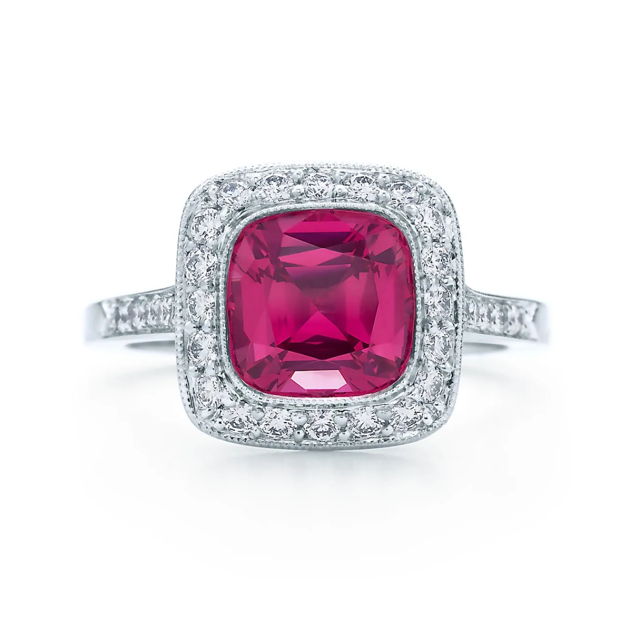 Tiffany & Co. Tiffany Legacy® red spinel ring in platinum with diamonds. | ^ Platinum Jewelry|Diamond Jewelry