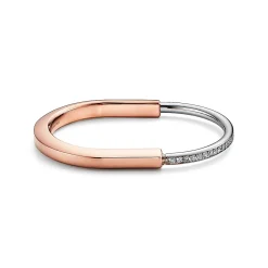 Tiffany & Co. Tiffany Lock Bangle in Rose and White Gold with Half Pavé Diamonds | ^ Bracelets|Men's Jewelry