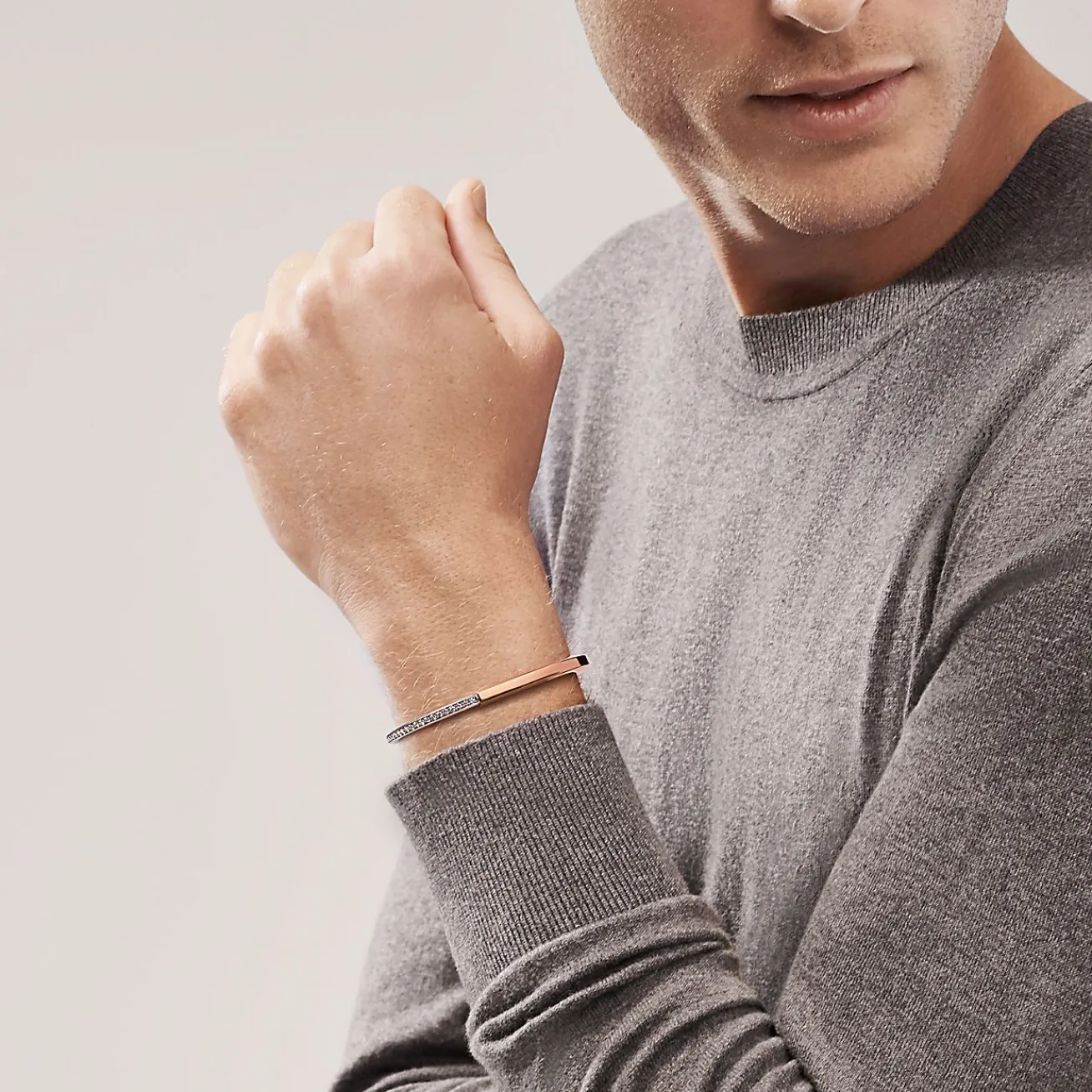 Tiffany & Co. Tiffany Lock Bangle in Rose and White Gold with Half Pavé Diamonds | ^ Bracelets|Men's Jewelry