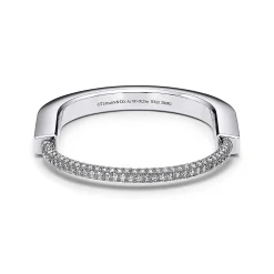 Tiffany & Co. Tiffany Lock Bangle in White Gold with Baguette and Pavé Diamonds | ^ Bracelets|Diamond Jewelry