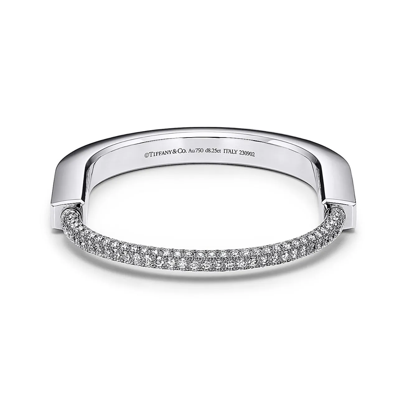 Tiffany & Co. Tiffany Lock Bangle in White Gold with Baguette and Pavé Diamonds | ^ Bracelets|Diamond Jewelry