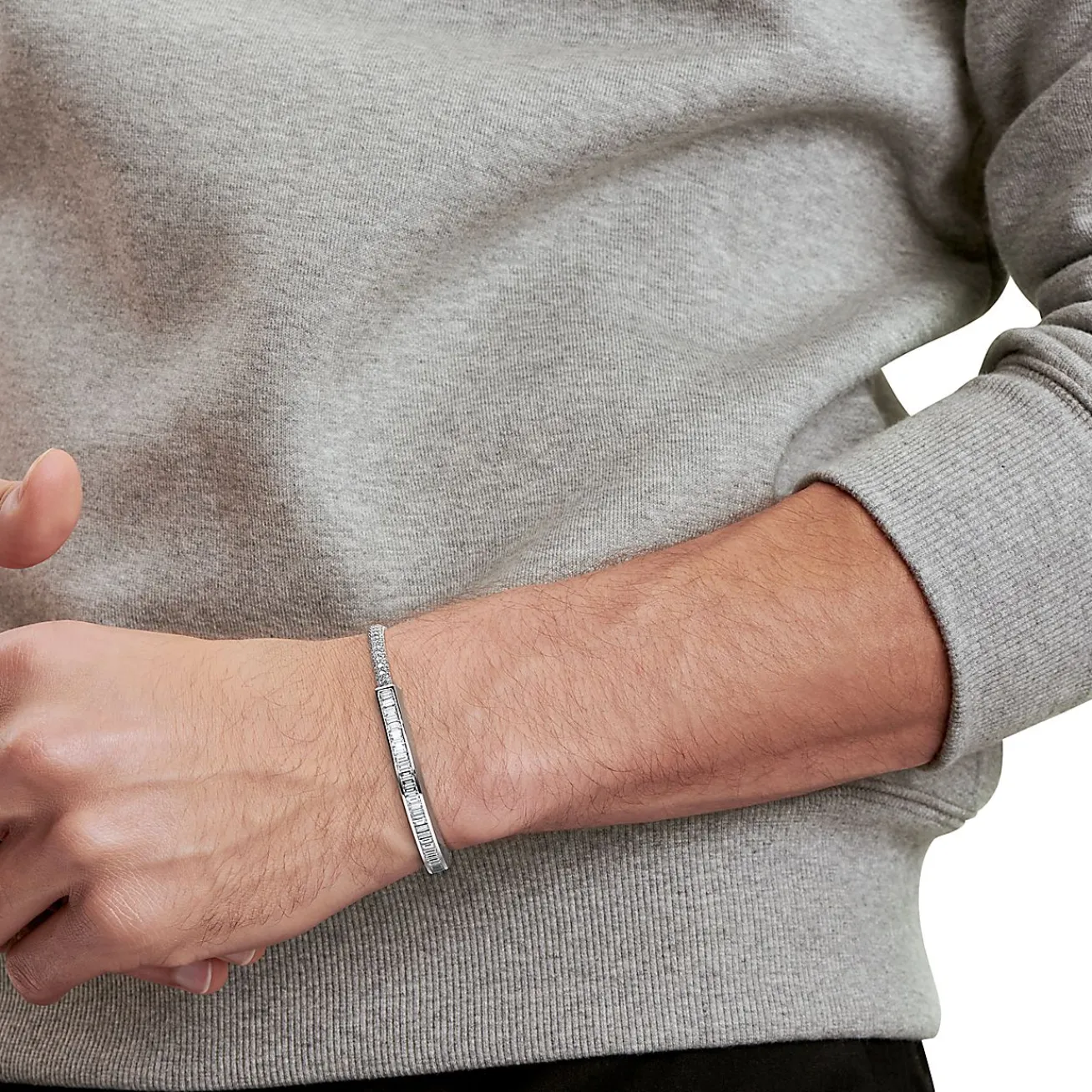Tiffany & Co. Tiffany Lock Bangle in White Gold with Baguette and Pavé Diamonds | ^ Bracelets|Diamond Jewelry