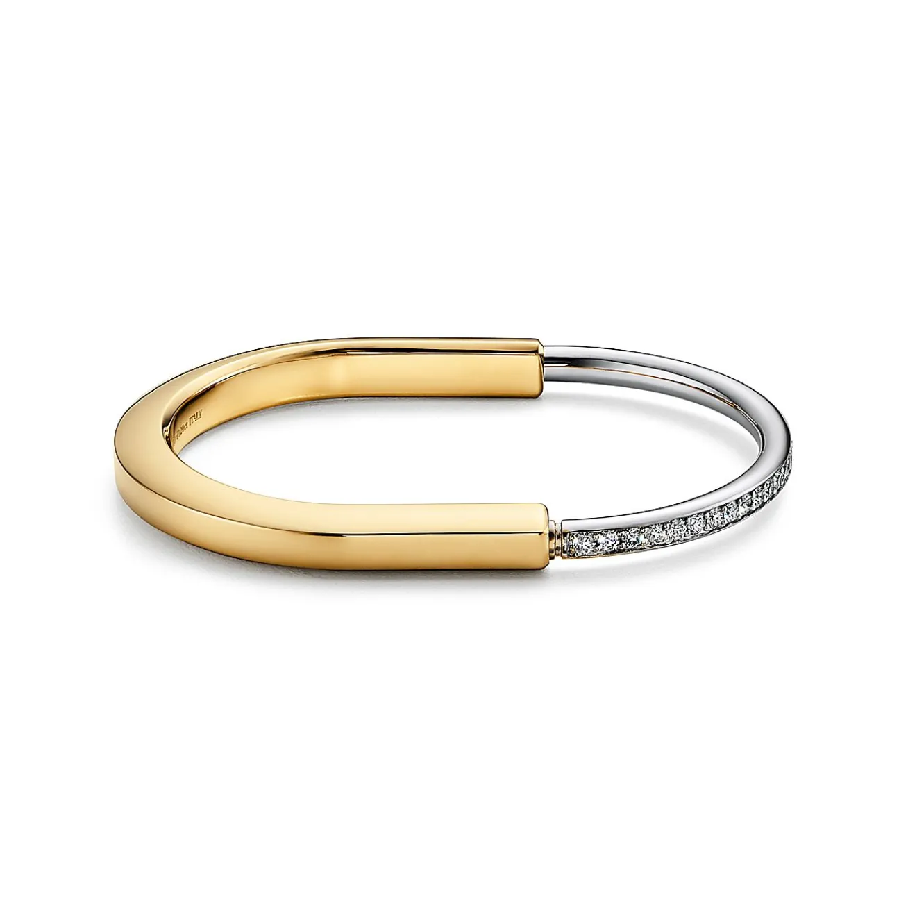Tiffany & Co. Tiffany Lock Bangle in Yellow and White Gold with Half Pavé Diamonds | ^ Bracelets|Men's Jewelry
