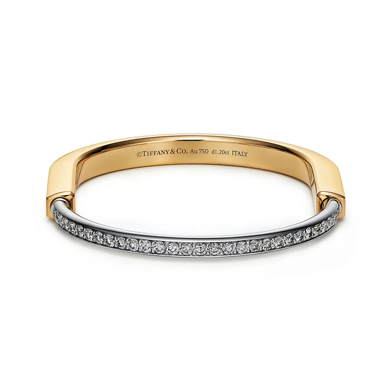 Tiffany & Co. Tiffany Lock Bangle in Yellow and White Gold with Half Pavé Diamonds | ^ Bracelets|Men's Jewelry