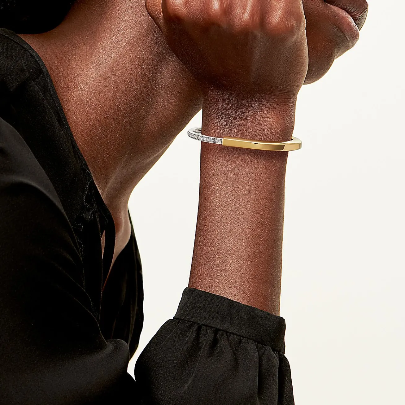 Tiffany & Co. Tiffany Lock Bangle in Yellow and White Gold with Half Pavé Diamonds | ^ Bracelets|Men's Jewelry