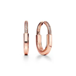 Tiffany & Co. Tiffany Lock Earrings in Rose Gold with Diamonds, Medium | ^ Earrings|Hoop Earrings