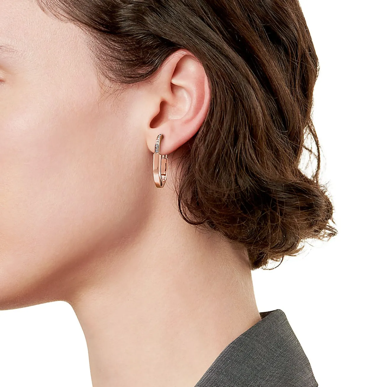 Tiffany & Co. Tiffany Lock Earrings in Rose Gold with Diamonds, Medium | ^ Earrings|Hoop Earrings