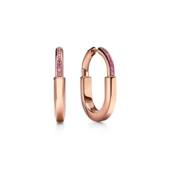 Tiffany & Co. Tiffany Lock Medium Earrings in Rose Gold with Pink Sapphires | ^ Earrings|New Jewelry
