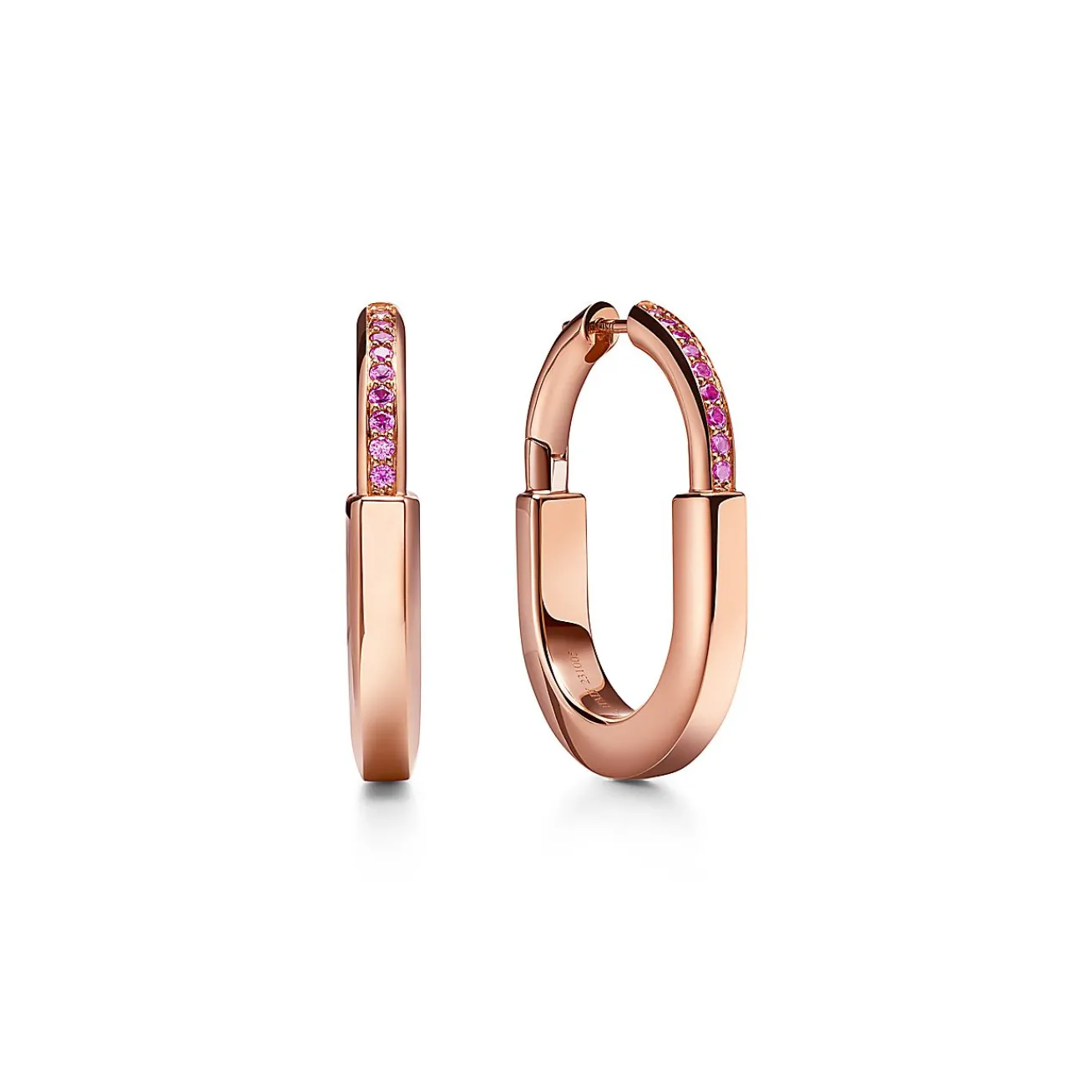 Tiffany & Co. Tiffany Lock Medium Earrings in Rose Gold with Pink Sapphires | ^ Earrings|New Jewelry