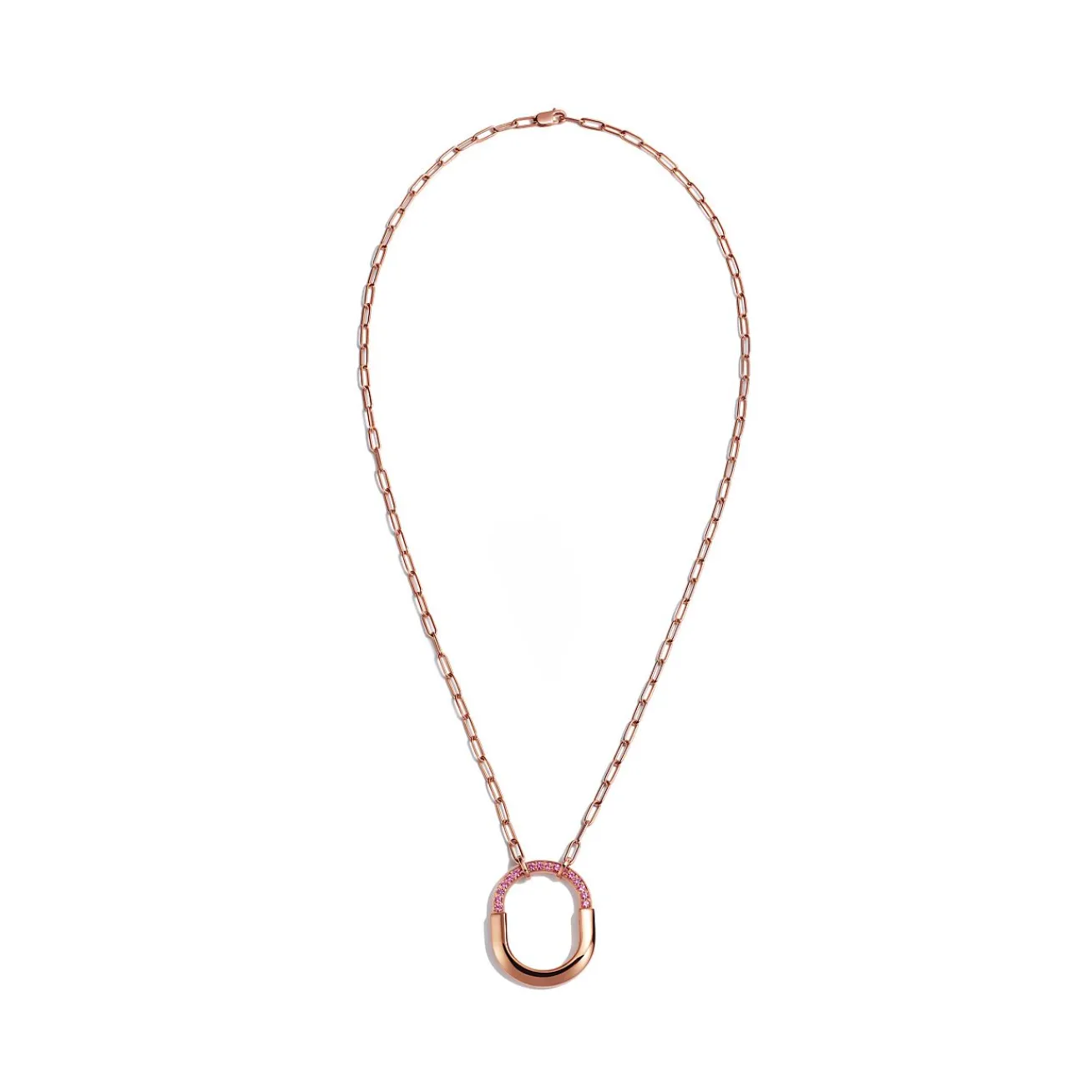 Tiffany & Co. Tiffany Lock Medium Pendant in Rose Gold with Pink Sapphires | ^ Necklaces & Pendants|New Jewelry