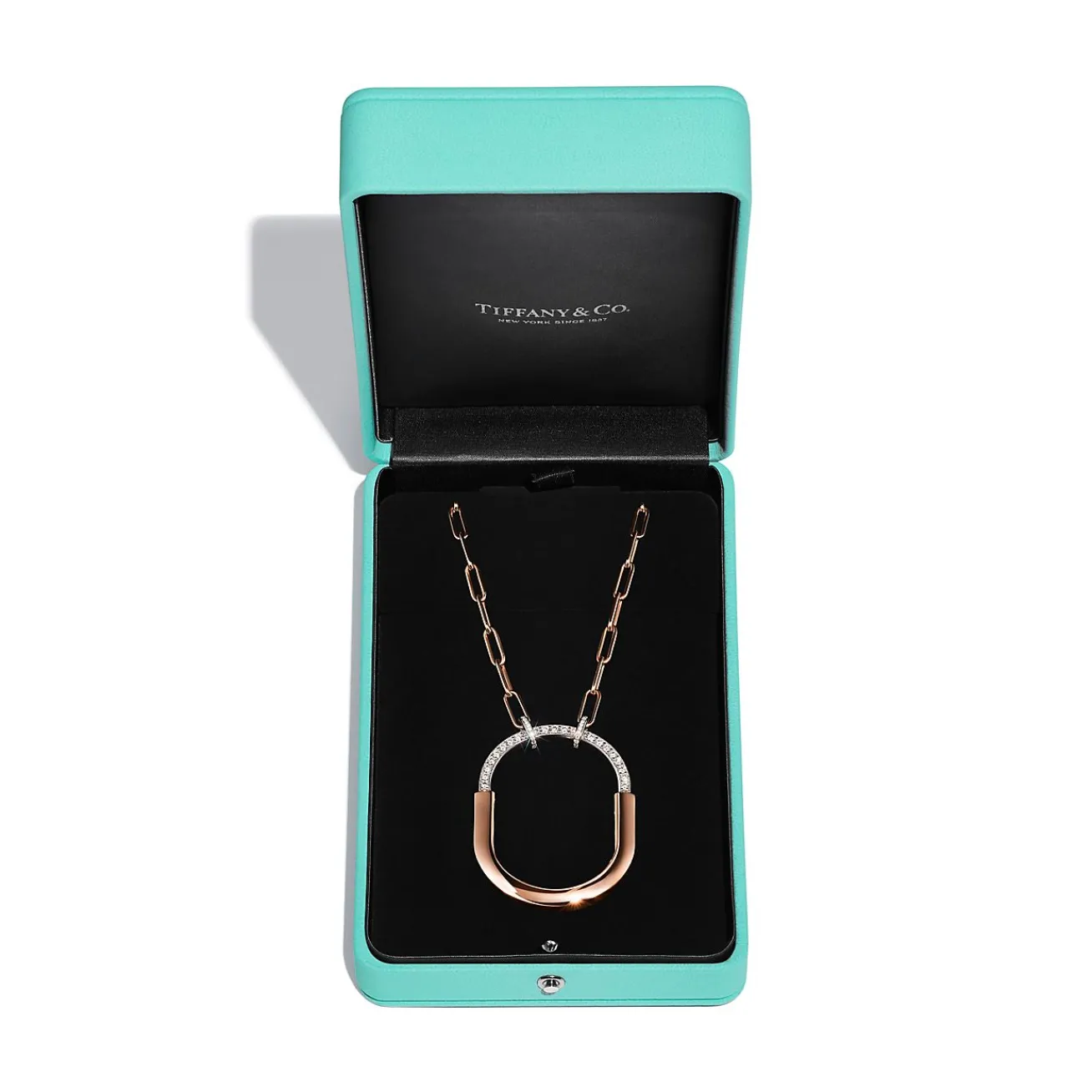 Tiffany & Co. Tiffany Lock Pendant in Rose and White Gold with Diamonds, Extra Large | ^ Necklaces & Pendants|Rose Gold Jewelry