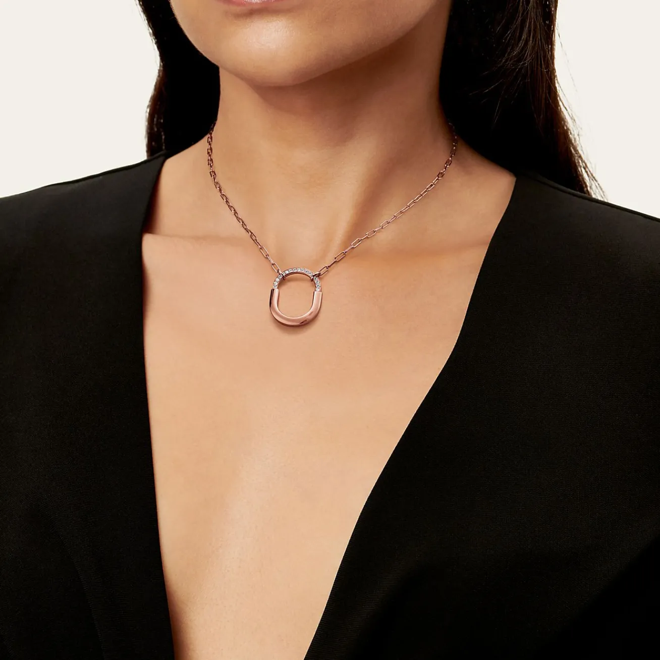 Tiffany & Co. Tiffany Lock Pendant in Rose Gold with Diamonds, Medium | ^ Necklaces & Pendants|Rose Gold Jewelry