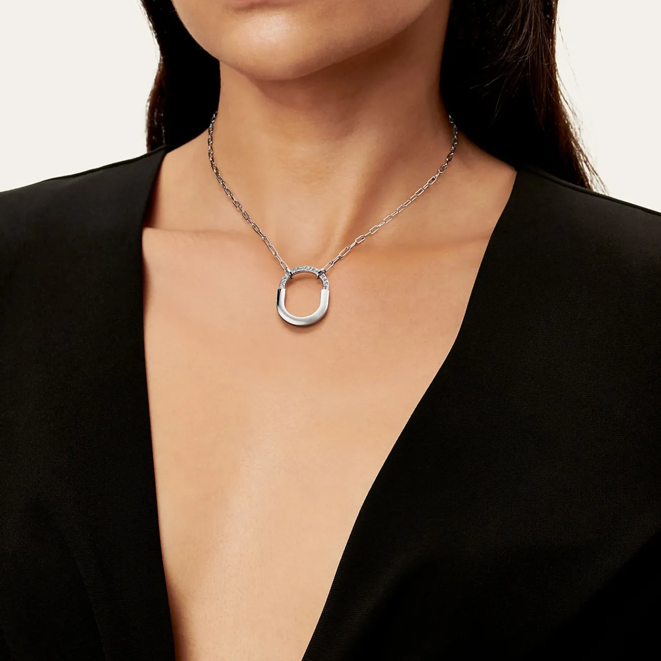Tiffany & Co. Tiffany Lock Pendant in White Gold with Diamonds, Medium | ^ Necklaces & Pendants|Gifts for Her