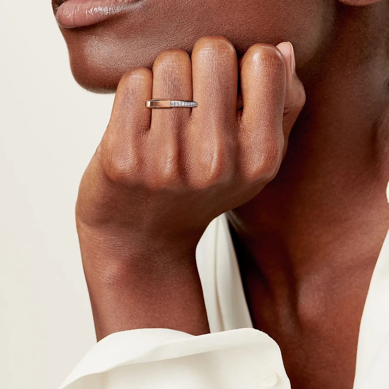 Tiffany & Co. Tiffany Lock Ring in Rose and White Gold with Diamonds | ^ Rings|Stacking Rings