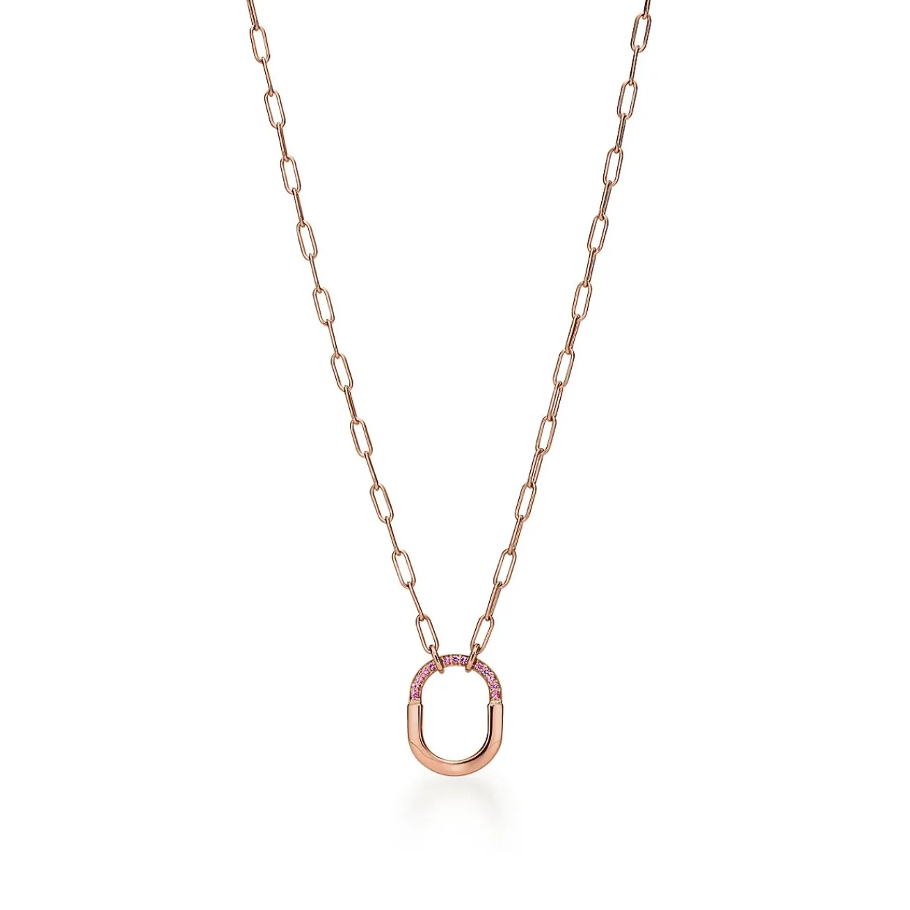 Tiffany & Co. Tiffany Lock Small Pendant in Rose Gold with Pink Sapphires | ^ Necklaces & Pendants|Gifts for Her