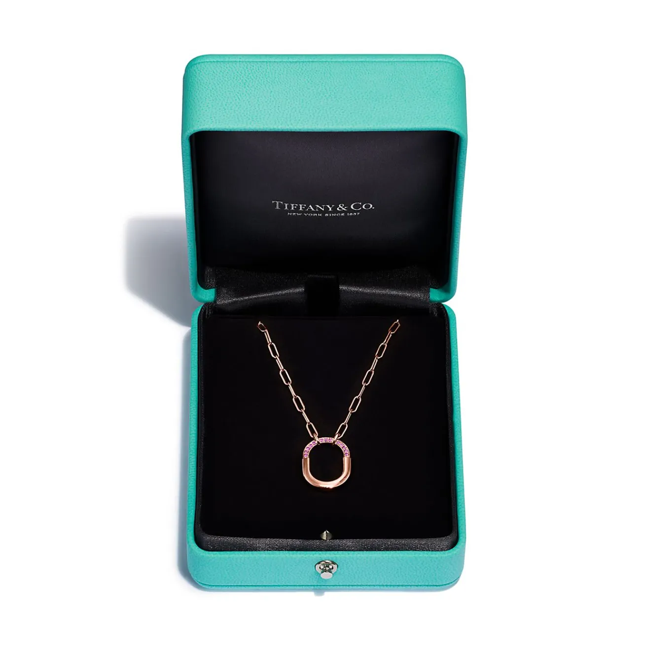 Tiffany & Co. Tiffany Lock Small Pendant in Rose Gold with Pink Sapphires | ^ Necklaces & Pendants|Gifts for Her