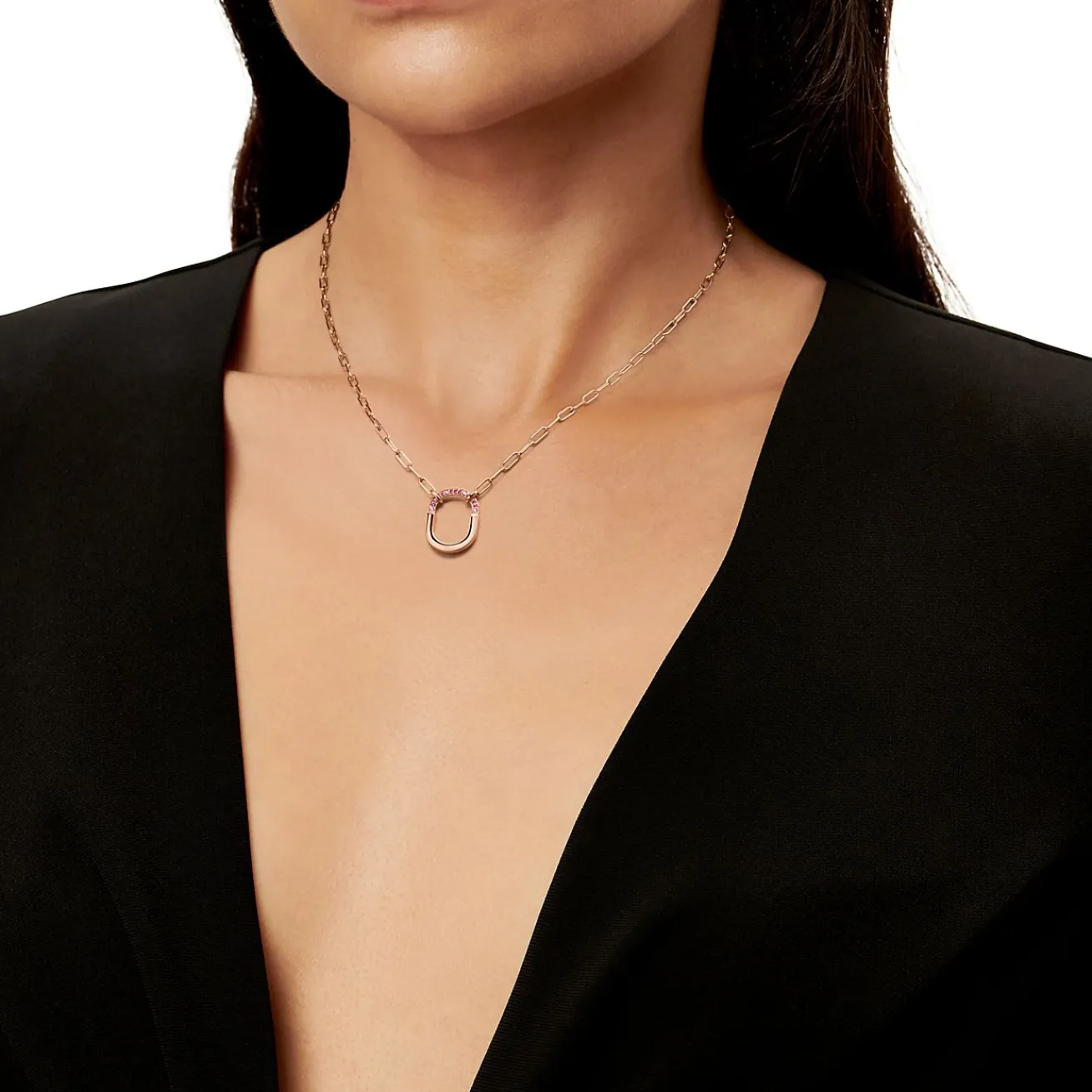 Tiffany & Co. Tiffany Lock Small Pendant in Rose Gold with Pink Sapphires | ^ Necklaces & Pendants|Gifts for Her