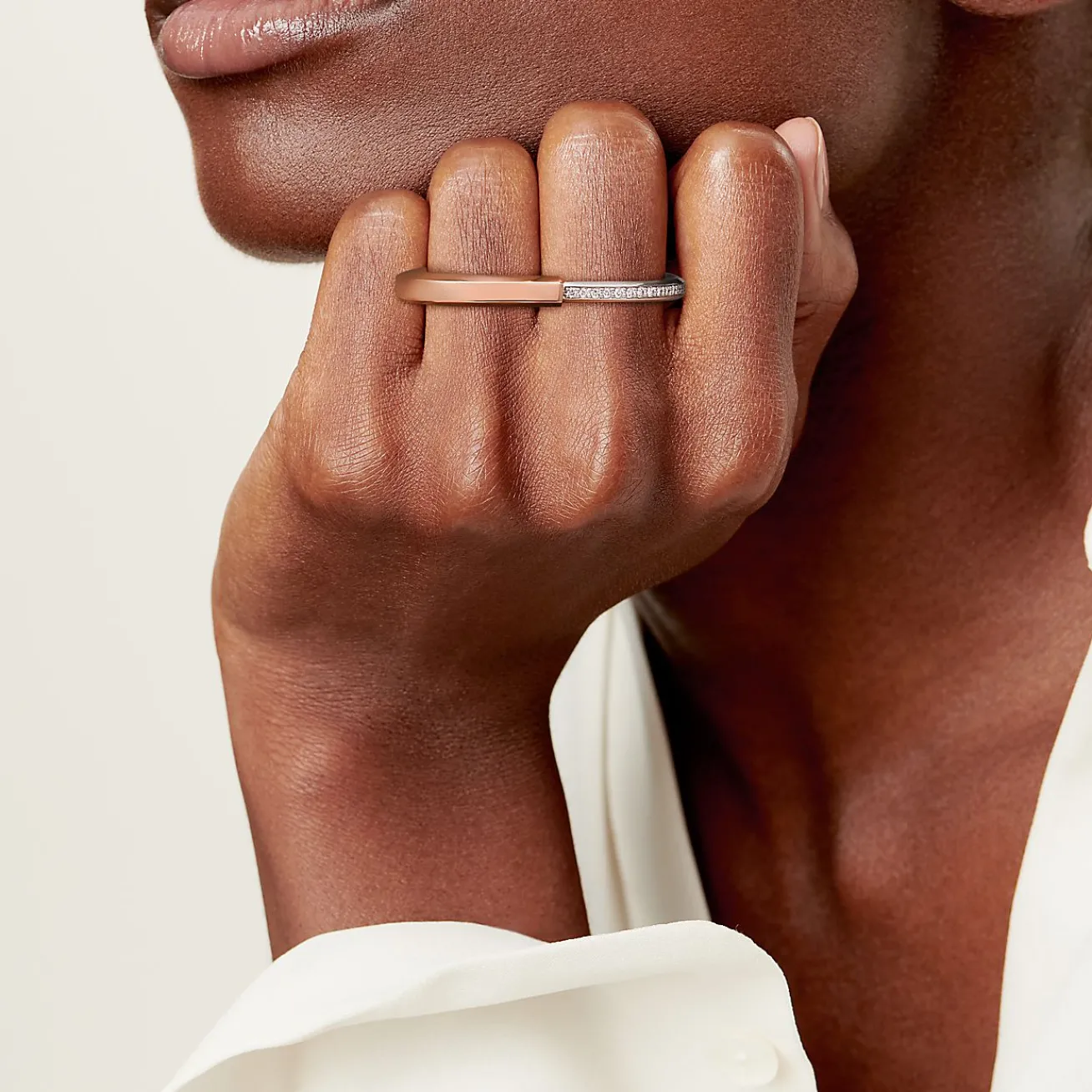 Tiffany & Co. Tiffany Lock Two-finger Ring in Rose and White Gold with Diamonds | ^ Rings|Stacking Rings