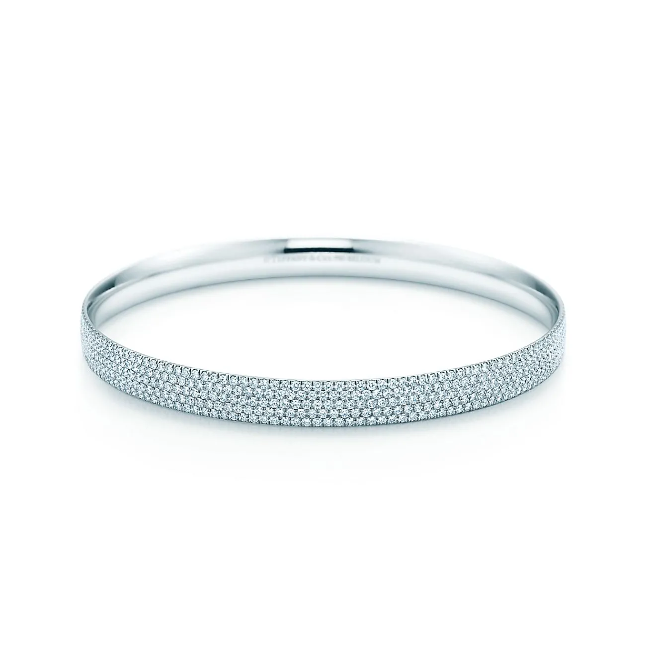 Tiffany & Co. Tiffany Metro five-row bangle in 18k white gold with diamonds, medium. | ^ Bracelets|Diamond Jewelry