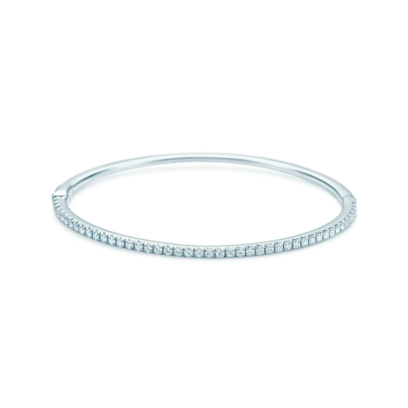 Tiffany & Co. Tiffany Metro hinged bangle in 18k white gold with diamonds, large. | ^ Bracelets|Dainty Jewelry