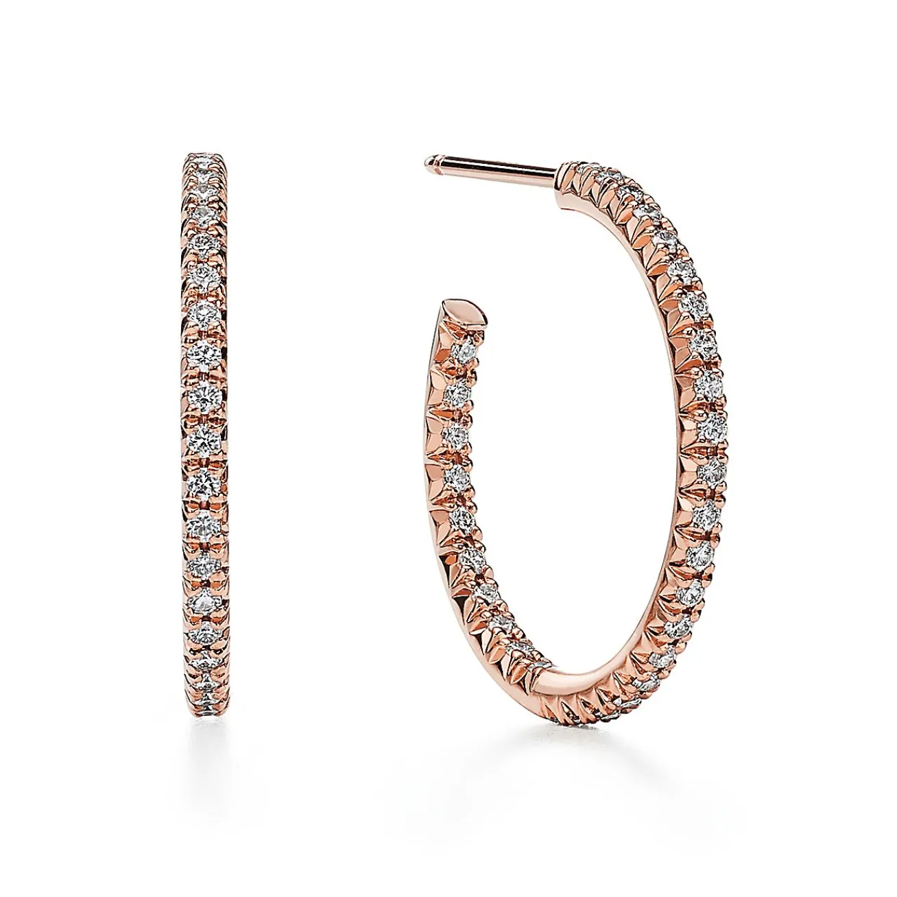 Tiffany & Co. Tiffany Metro Hoop Earrings in Rose Gold with Diamonds, Medium | ^ Earrings|Hoop Earrings