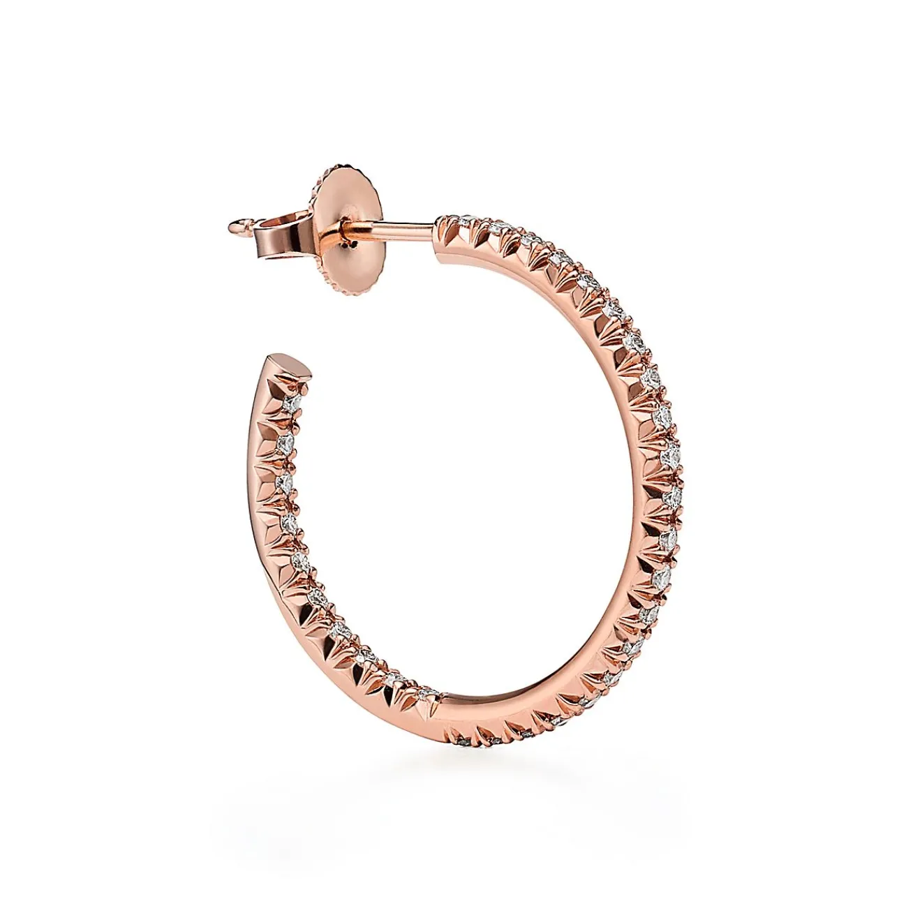 Tiffany & Co. Tiffany Metro Hoop Earrings in Rose Gold with Diamonds, Medium | ^ Earrings|Hoop Earrings