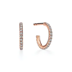 Tiffany & Co. Tiffany Metro Hoop Earrings in Rose Gold with Diamonds, Small | ^ Earrings|Gifts for Her