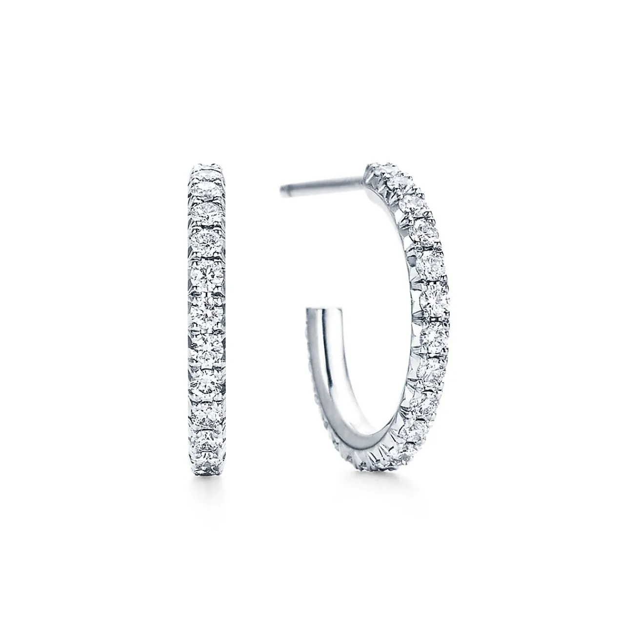 Tiffany & Co. Tiffany Metro hoop earrings in 18k white gold with diamonds, small. | ^ Earrings|Gifts for Her
