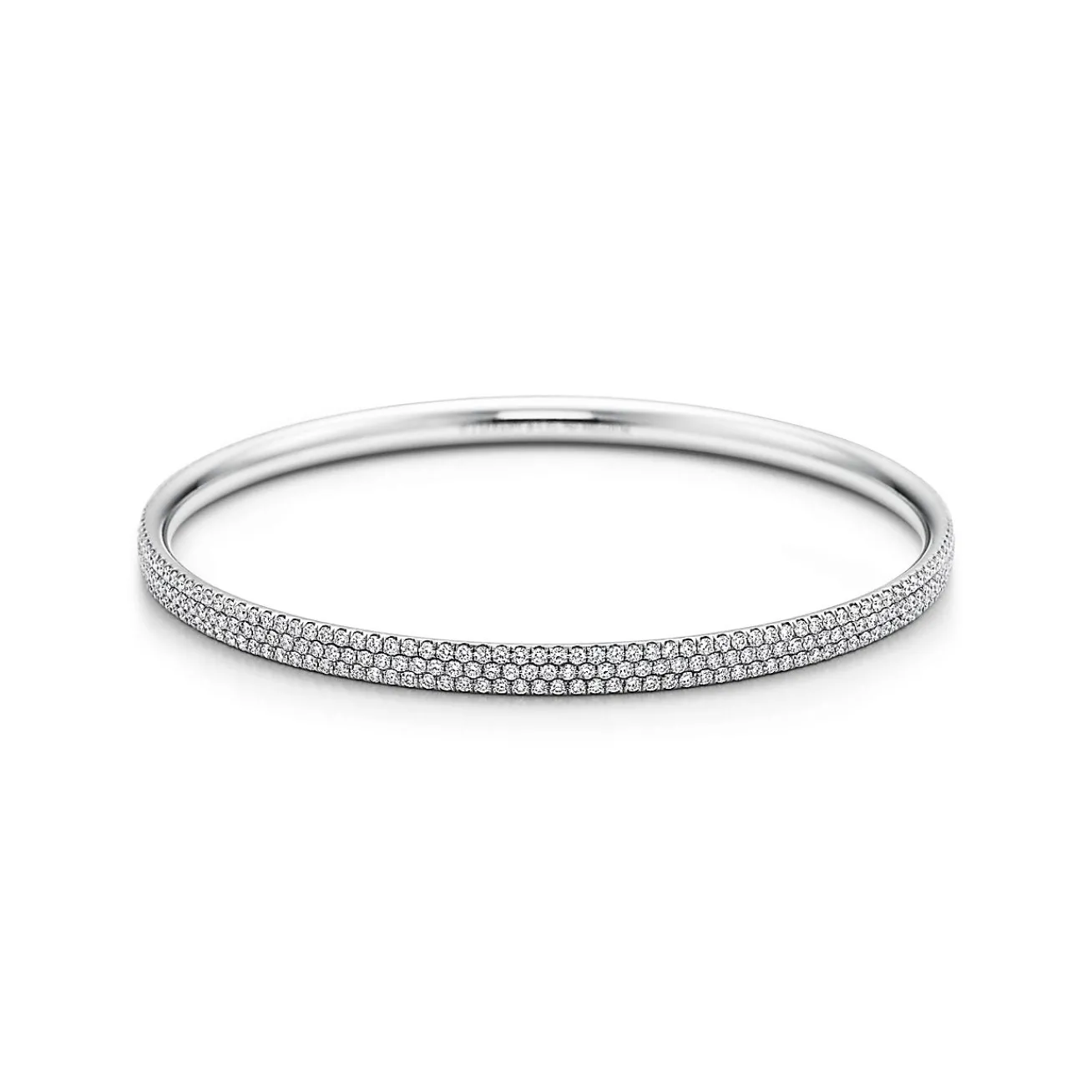 Tiffany & Co. Tiffany Metro three-row bangle in 18k white gold with diamonds, medium. | ^ Bracelets|Diamond Jewelry