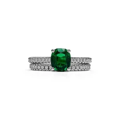Tiffany & Co. Tiffany Novo® Cushion-cut Emerald Ring in Platinum with Pavé Diamonds | ^ Rings|Diamond Jewelry