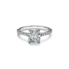 Tiffany & Co. Tiffany Novo® cushion-cut engagement ring with a pavé diamond band in platinum. | ^ Engagement Rings