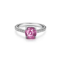 Tiffany & Co. Tiffany Novo® Cushion-cut Pink Sapphire Ring in Platinum with Pavé Diamonds | ^ Rings|Diamond Jewelry