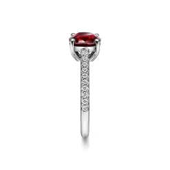 Tiffany & Co. Tiffany Novo® Cushion-cut Ruby Ring in Platinum with Pavé Diamonds | ^ Rings|Diamond Jewelry