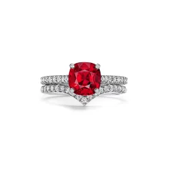 Tiffany & Co. Tiffany Novo® Cushion-cut Ruby Ring in Platinum with Pavé Diamonds | ^ Rings|Diamond Jewelry