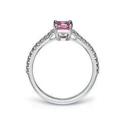 Tiffany & Co. Tiffany Novo® Emerald-cut Pink Sapphire Ring in Platinum with Pavé Diamonds | ^ Rings|Diamond Jewelry