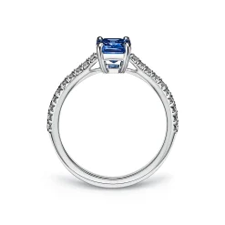 Tiffany & Co. Tiffany Novo® Emerald-cut Sapphire Ring in Platinum with Pavé Diamonds | ^ Rings|Diamond Jewelry