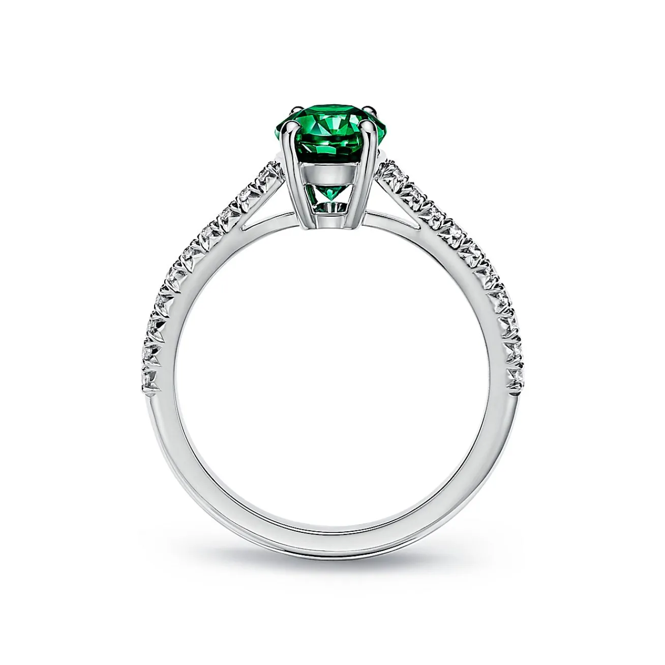 Tiffany & Co. Tiffany Novo® Oval Emerald Ring in Platinum with Pavé Diamonds | ^ Rings|Diamond Jewelry