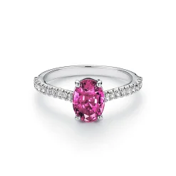 Tiffany & Co. Tiffany Novo® Oval Pink Sapphire Ring in Platinum with Pavé Diamonds | ^ Rings|Diamond Jewelry
