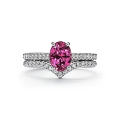 Tiffany & Co. Tiffany Novo® Oval Pink Sapphire Ring in Platinum with Pavé Diamonds | ^ Rings|Diamond Jewelry