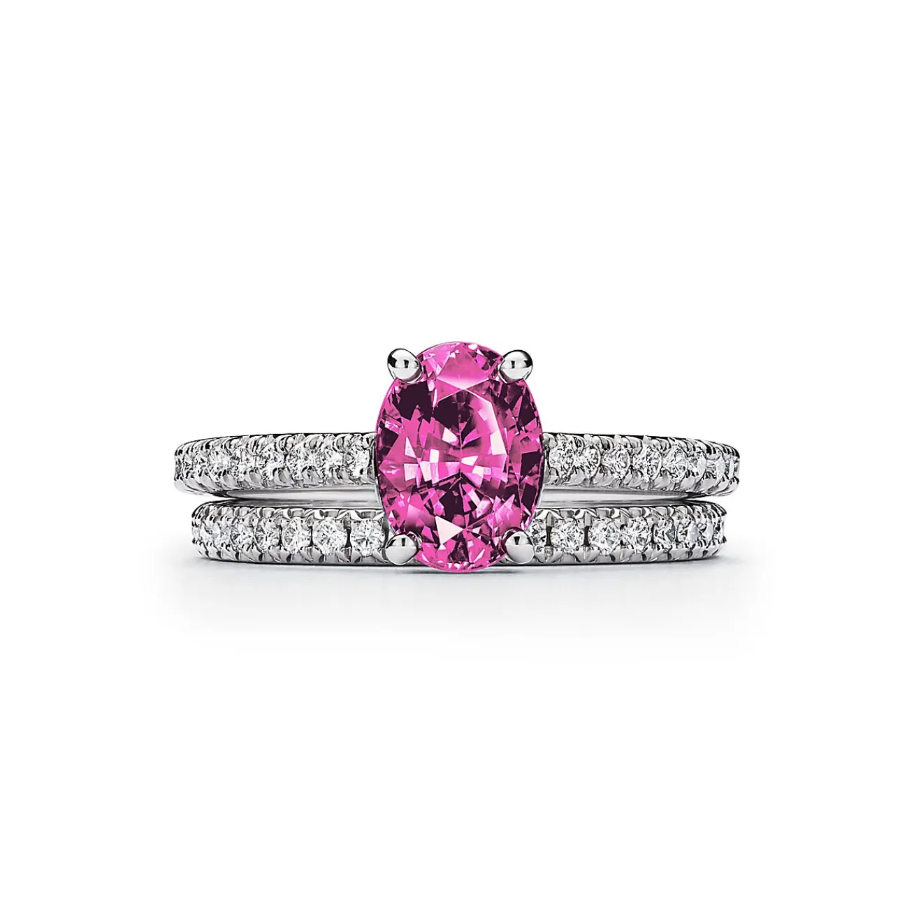 Tiffany & Co. Tiffany Novo® Oval Pink Sapphire Ring in Platinum with Pavé Diamonds | ^ Rings|Diamond Jewelry