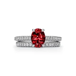 Tiffany & Co. Tiffany Novo® Oval Ruby Ring in Platinum with Pavé Diamonds | ^ Rings|Diamond Jewelry