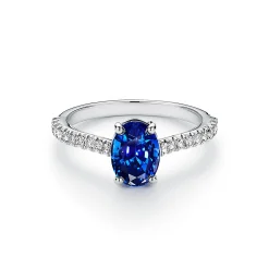 Tiffany & Co. Tiffany Novo® Oval Sapphire Ring in Platinum with Pavé Diamonds | ^ Rings|Diamond Jewelry