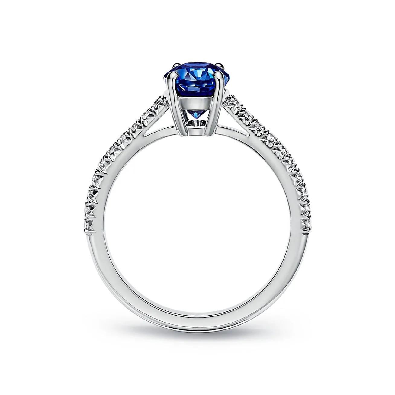 Tiffany & Co. Tiffany Novo® Oval Sapphire Ring in Platinum with Pavé Diamonds | ^ Rings|Diamond Jewelry
