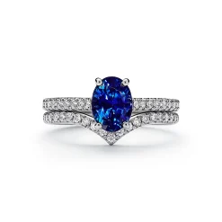 Tiffany & Co. Tiffany Novo® Oval Sapphire Ring in Platinum with Pavé Diamonds | ^ Rings|Diamond Jewelry