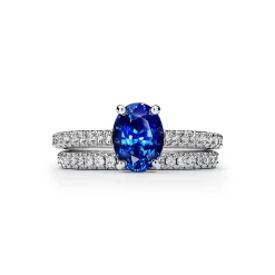 Tiffany & Co. Tiffany Novo® Oval Sapphire Ring in Platinum with Pavé Diamonds | ^ Rings|Diamond Jewelry