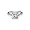 Tiffany & Co. Tiffany Novo® princess-cut engagement ring with a pavé diamond platinum band. | ^ Engagement Rings